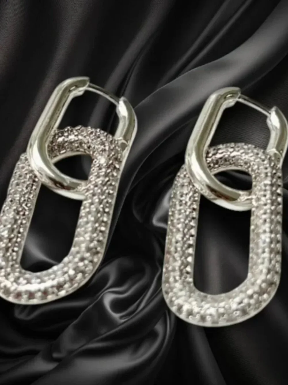 Silver Pavé Link Drop Earrings Crystal Statement Earrings